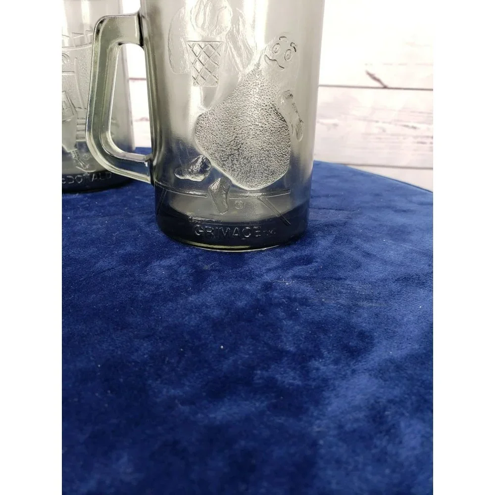 McDonald's Vintage 1970's Gray‎ Smoke Glass Mug Cup Basketball Grimace Ronald